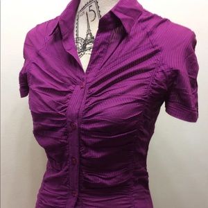 Mango. MNG Women Short Sleeve Button Down Shirt Small Magenta Purple Cotton